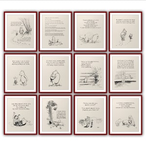 Set Of 12 Winnie the Pooh Quote Print Piglet Christopher Robin Classic Vintage Poster Nursery Decor