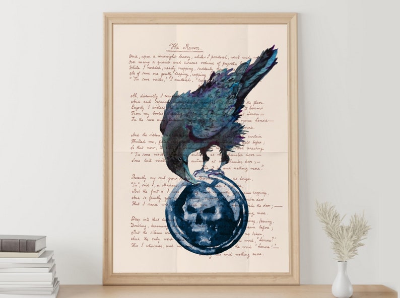 Edgar Allan Poe Poster the Raven Poem Original Handwriting Etsy