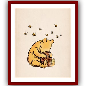 Winnie the Pooh and Honey Pot Winnie the Pooh Poster Color Vintage Classic Poster Nursery Printable Instant Digital Download
