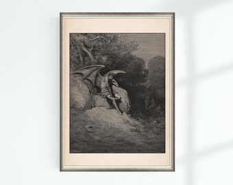 エデンのルシファー 失楽園 堕天使 プリント ギュスターヴ・ドレ 彫刻