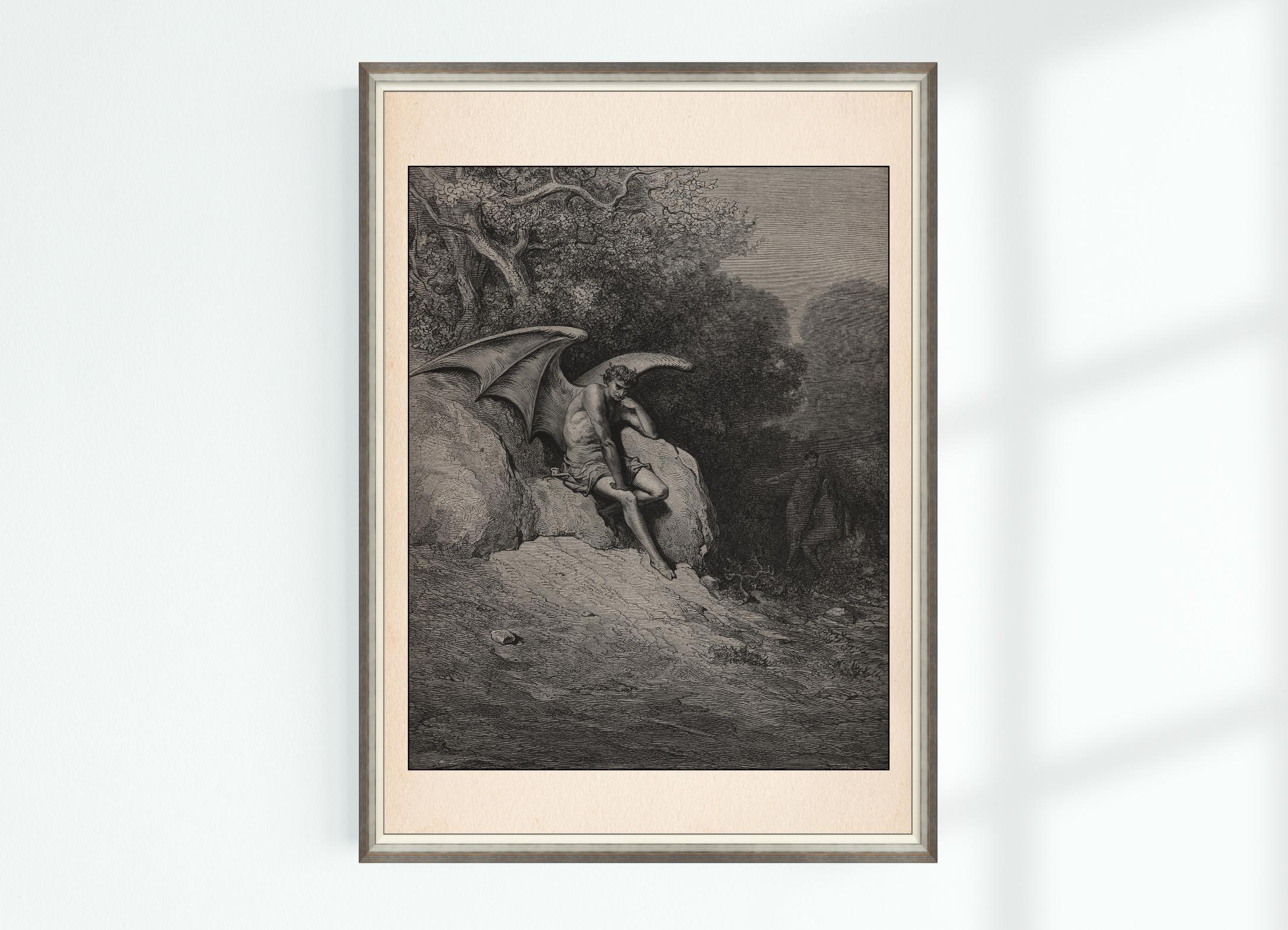 Lucifer in Eden Paradise Lost Fallen Angel Print Gustave Dore