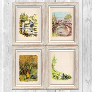Winnie de Poeh Set van 4 Iejoor en Knorretje Vintage klassieke poster kinderkamer print instant digitale download