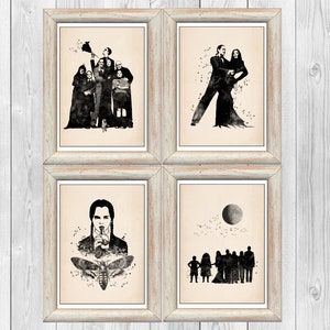 Addams Family 4er Set Poster Gomez und Morticia Aquarell Musical Poster Kinderzimmer Wand Dekor Sofortiger digitaler Download
