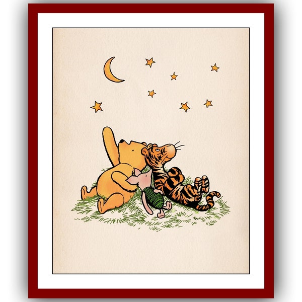 Winnie the Pooh Tigger Piglet Winnie the Pooh Poster Color Vintage Classic Poster Nursery Printable Instant Digital Download