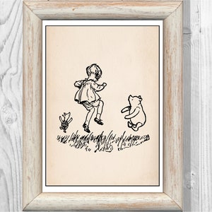 Winnie the Pooh and Christopher Robin Vintage Classic Poster Nursery Print Instant Digital Download