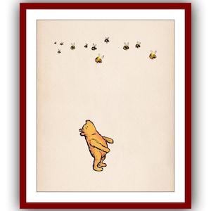 Winnie the Pooh and Bees Winnie the Pooh Poster Color Vintage Classic Poster Nursery Printable Instant Digital Download