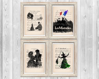 Set of 4 Phantom of the Opera Les Misérables Wicked Labyrinth 1986 Musical Poster High School Musical Print Nursery Instant Digital Download