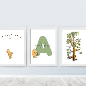 Custom Name Winnie the Pooh Set Of 3 Personalised Name Print Kids Nursery Wall Art Poster Nursery Print Baby Room Decor Digital Download
