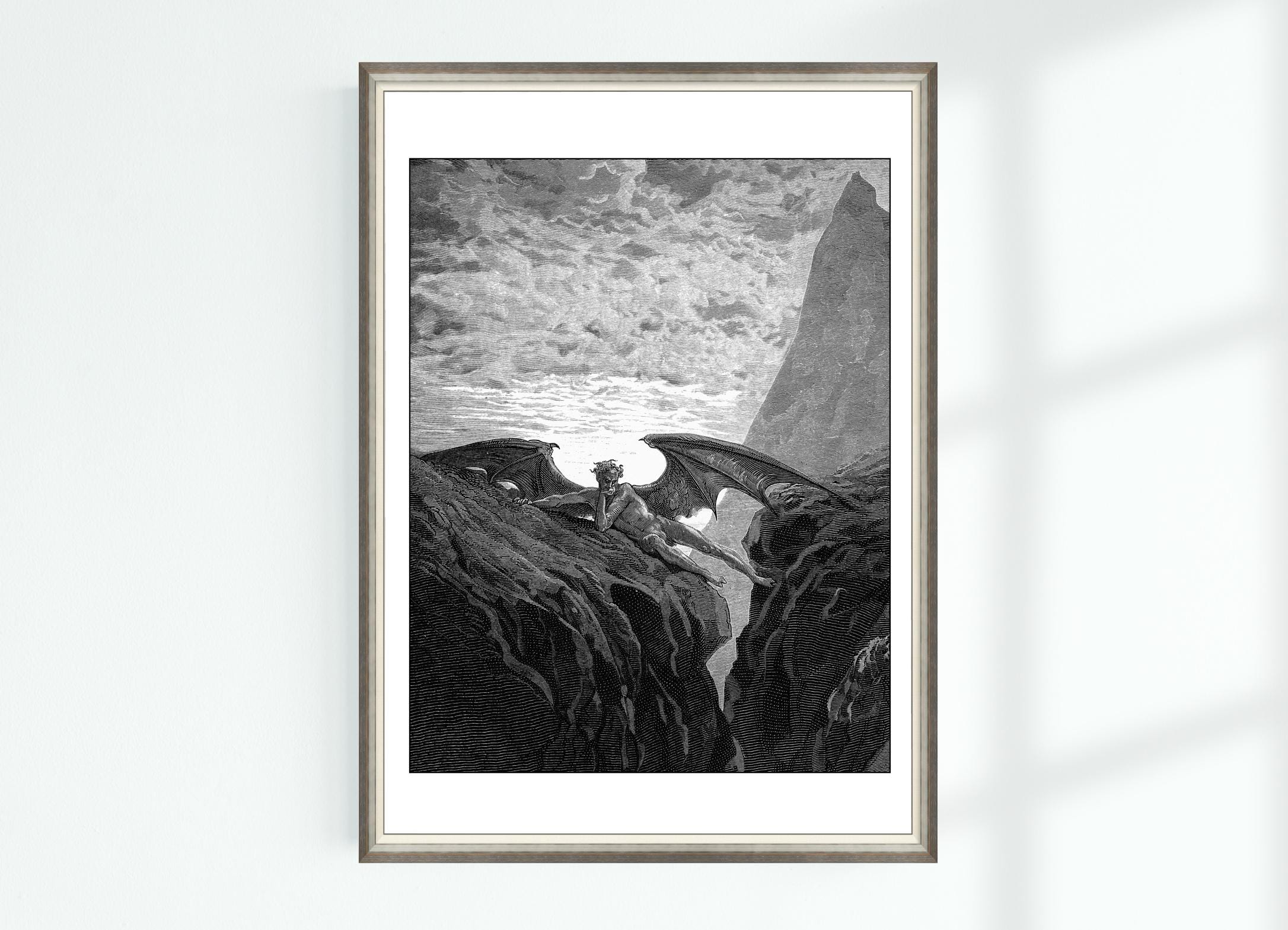 Paradise Lost Lucifer Fallen Angel Print Gustave Dore Engraving