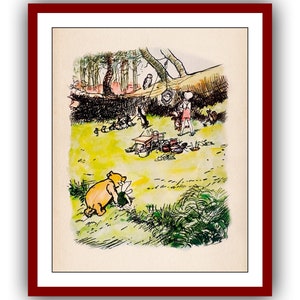 Winnie the Pooh Poster Christopher Robin and Friends Color Vintage Classic Poster Nursery Printable Instant Digital Download