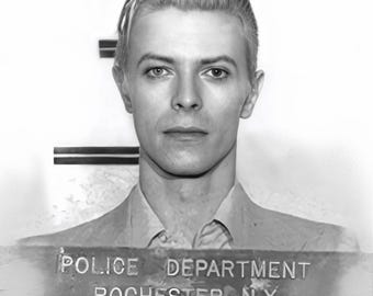 David Bowie Mugshot Poster festgehalten in Rochester, New York 1976 Vintage Foto 16 x 20 schwarz weiß druckbare Sofortiger digitaler Download
