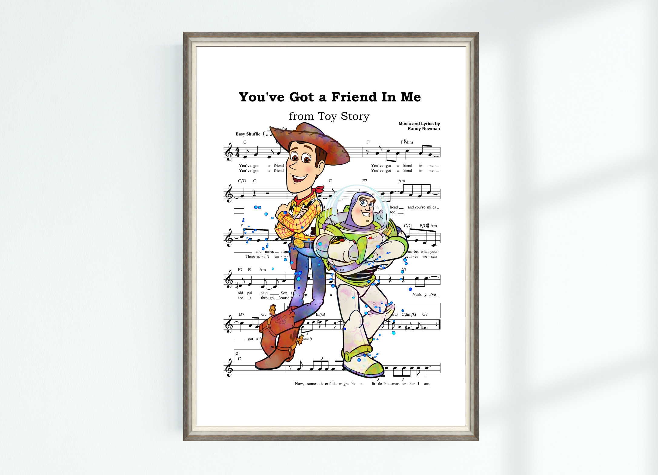 Toy Story Poster Woody and Buzz You've Got a Friend in Me Music Sheet ...