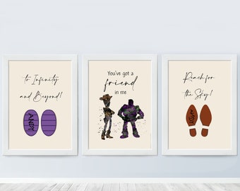 Toy Story Citations Ensemble de 3 affiches couleur Woody et Buzz Boots avec Andy Name To Infinity and Beyond Nursery Print Baby Room Decor 545
