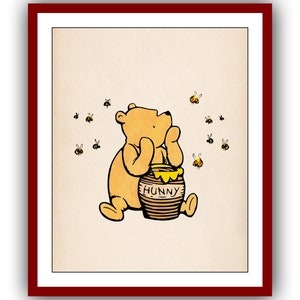 Winnie the Pooh Bienen Honigtopf Winnie the Pooh Poster Farbe Vintage Classic Poster Kinderzimmer druckbare Sofortiger digitaler Download