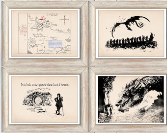 Set di 4 poster della mappa di Thror La montagna solitaria Smaug Thorin e compagnia Gandalf Vintage stampabile Download digitale istantaneo