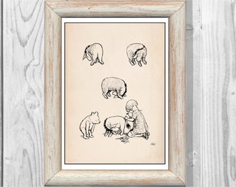 Winnie the Pooh Eeyore Vintage Classic Poster Nursery Print Instant Digital Download