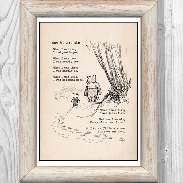 Ahora somos seis A. A. Milne Poemas Cuando yo era uno, yo acababa de empezar.... Winnie the Pooh Cita clásica vivero impresión Instantánea Descarga Digital