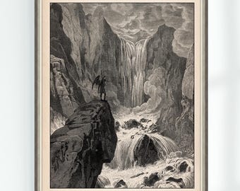 Paradise Lost Lucifer Fallen Angel Print Gustave Dore Engraving Wall Art Poster Vintage Printable Instant Digital Download