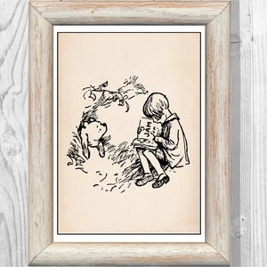 Winnie the Pooh  Christopher Robin  Vintage Classic Poster Nursery Print Instant Digital Download