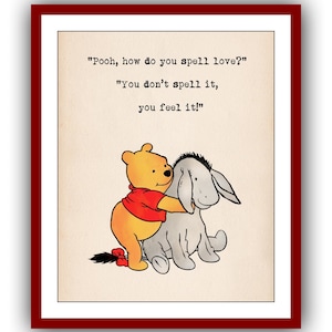 Pooh, ¿cómo se escribe...? Póster con cita de Winnie the Pooh, arte de pared vintage, decoración para habitación infantil, impresión 1596