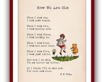 Now We Are Six A. A. Milne Poems When I was one I had just begun When I was two... Winnie the Pooh Poster Vintage Wall Art Decor 2320