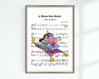 Aladdin Music Poster A Whole New World Music Sheet Musical Art