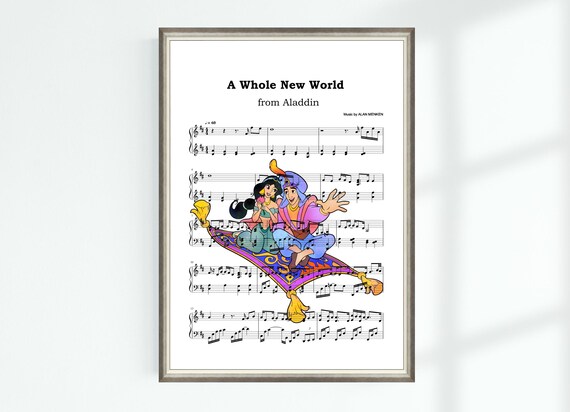 Aladdin Music Poster A Whole New World Music Sheet Musical Art