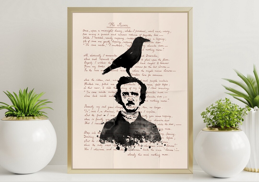 Edgar Allan Poe the Raven Poem Poster Original Handwriting Etsy