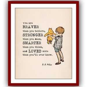 &quot;Du bist mutiger als du glaubst, stärker als du scheinst, und ... &quot;&quot;Winnie the Pooh&quot;&quot; Poster Zitat Vintage Wall Art Decor 2327.&quot;
