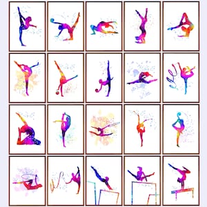 Set of 20 Girl Gymnastics Wall Art Poster Kids Sport Nursery Print  Printable  Instant Digital Download