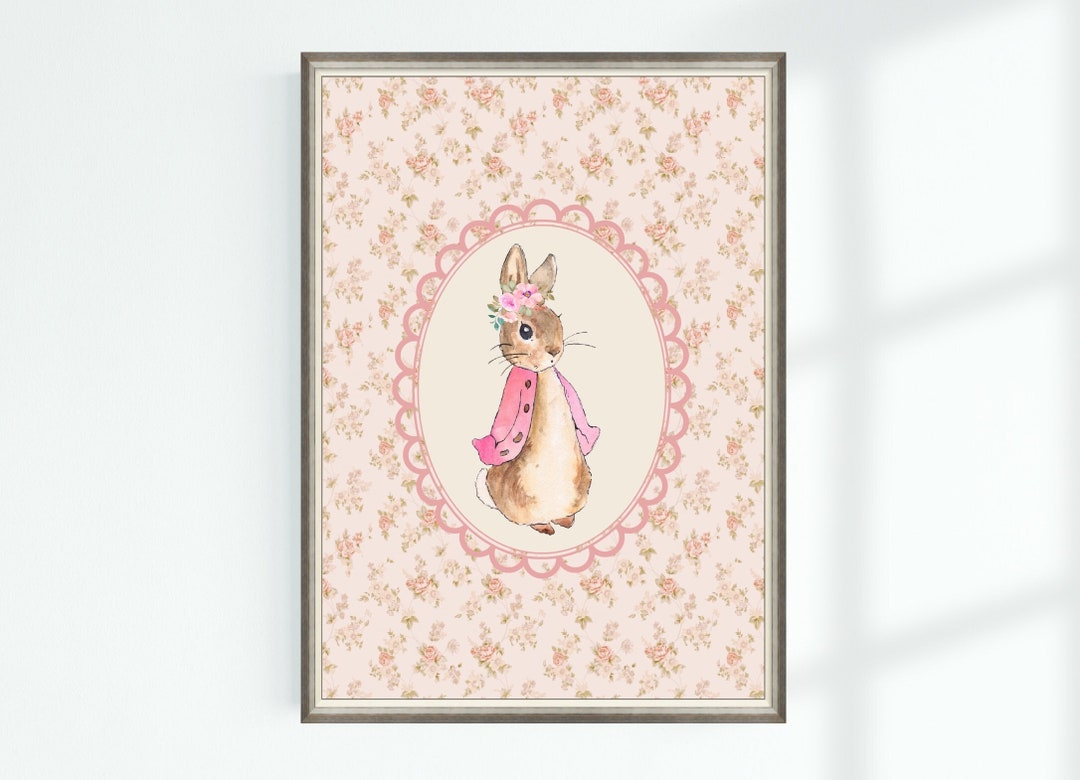Peter Rabbit Kids Decor Beatrix Potter Character Pink Illustration ...