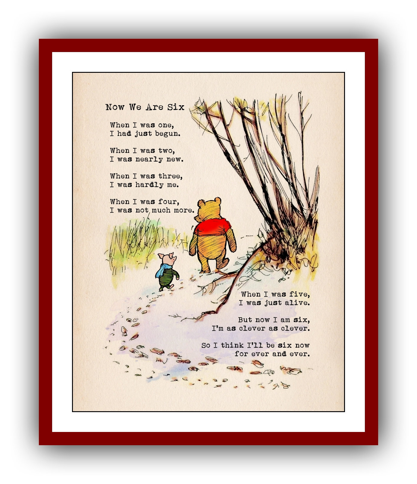 Now We Are Six A. A. Milne Poems When I was one I had just begun ... Winnie the Pooh Quote Poster Nursery Printable Instant Digital Download