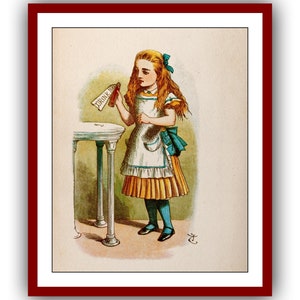 Alice in Wonderland Alice with drink me bottle Poster Classic Print John Tenniel illustrations Nursery Instant Digital Download