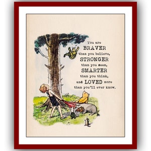 Sie sind mutiger als Sie glauben, stärker als Sie scheinen, und ... Winnie Puuh Zitat Poster Kinderzimmer Printable Sofortiger digitaler Download