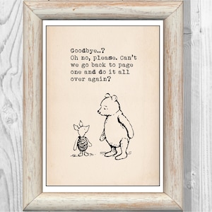 Żegnaj..? O nie, proszę. Czy nie możemy wrócić do pierwszej strony i zrobić tego jeszcze raz? ...Kubuś Puchatek Cytat Vintage Printable Digital Download