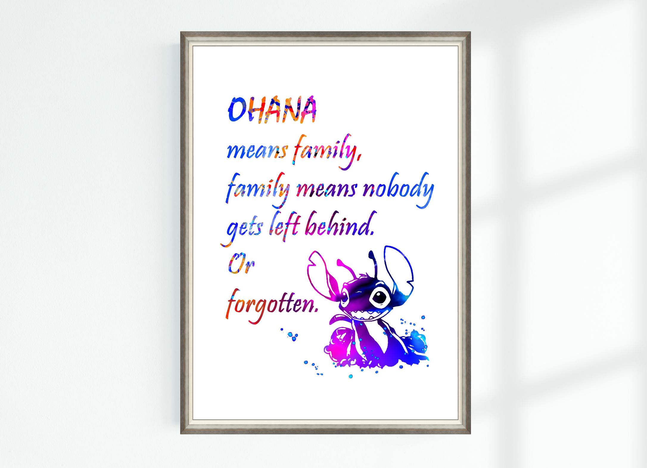 Stitch Quote Poster Ohana Means Family, Family Means Nobody Gets