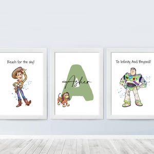 Set Of 3 Toy Story Personalised Name Print With Quotes Woody Buzz Wall Art Poster Nursery Printable Baby Room Decor Digital Download