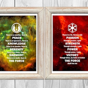 Star Wars Conjunto de 2 Jedi Código Sith Código Imprimir Cartel espacial Star Wars Arte Impresión pared Decoración Descarga digital instantánea