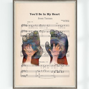 Tarzan Poster You&#39;ll Be In My Heart Music Sheet Tarzan and Kala Musical Art Wall Decor Print Nursery Instant Digital Download