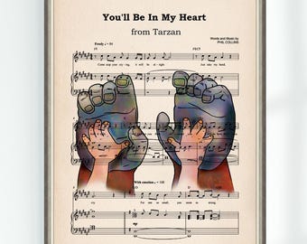Tarzan Poster You'll Be In My Heart Music Sheet Tarzan and Kala Musical Art Wall Decor Print Nursery Instant Digital Download