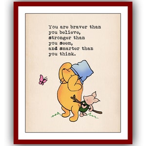 Sie sind mutiger als Sie glauben, stärker als Sie scheinen, und ... Winnie Puuh Zitat Poster Kinderzimmer Printable Sofortiger digitaler Download