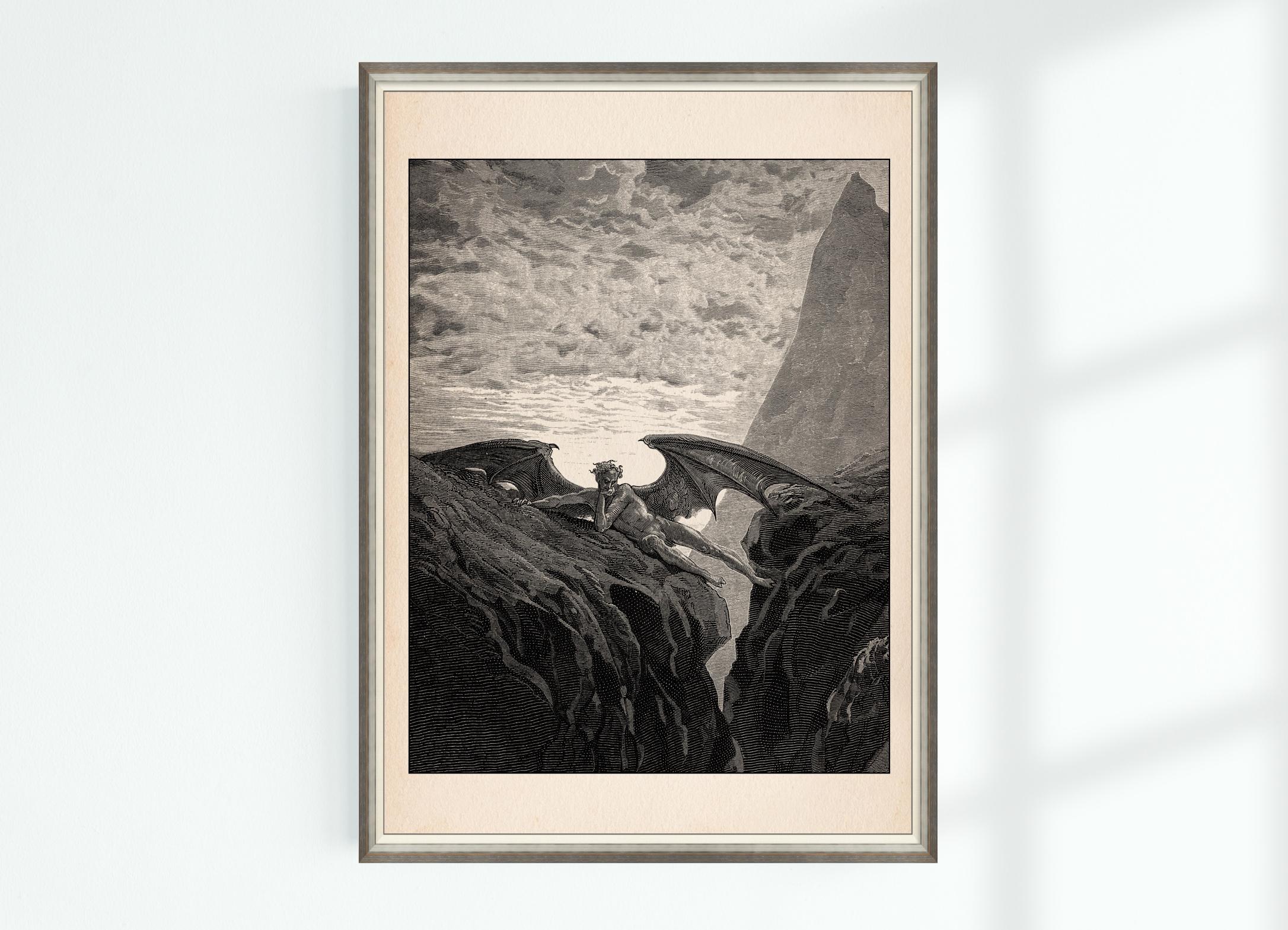 Paradise Lost Lucifer Fallen Angel Print Gustave Dore Engraving