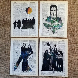 Addams Family Themed Old Dictionary Print 8x10 Set of 4 Vintage Poster Upcycled Dictionary #74