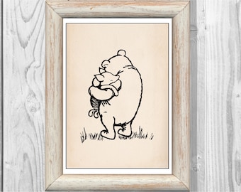 Winnie el Pooh Piglet Vintage Clásico Cartel Vivero Impresión Instantánea Digital Descargar