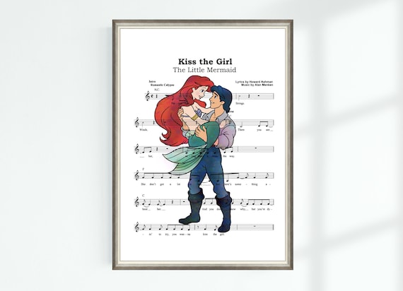 Little Mermaid Poster Ariel and Prince Eric Kiss the Girl Music