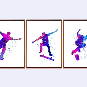 Skateboarding Set of 3  Wall Art Poster Kids Sport Nursery Print  Printable  Instant Digital Download