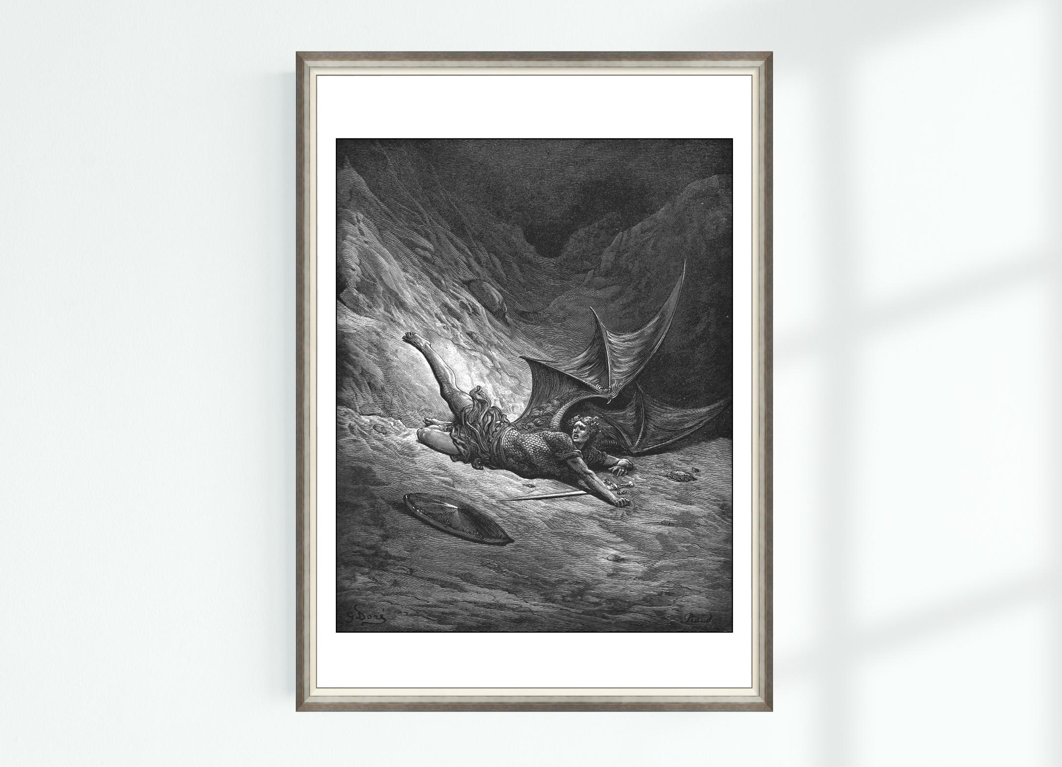 ルシファー 失楽園 堕天使 プリント ギュスターヴ・ドレ 彫刻 壁アート