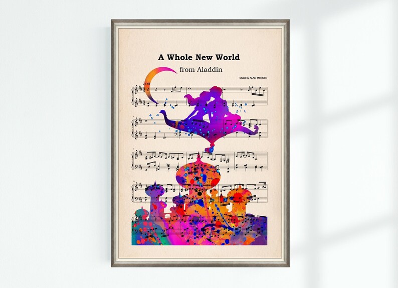 Aladdin Poster A Whole New World Music Sheet Musical Art Wall Decor ...