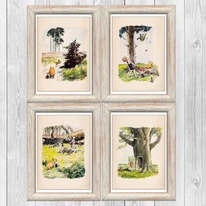 Winnie the Pooh Set of 4 Piglet Tigger Vintage Classic Poster Nursery Print Instant Digital Download