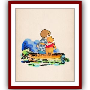 Christopher Robin and Winnie the Pooh Poster Color Vintage Classic Poster Nursery Printable Instant Digital Download